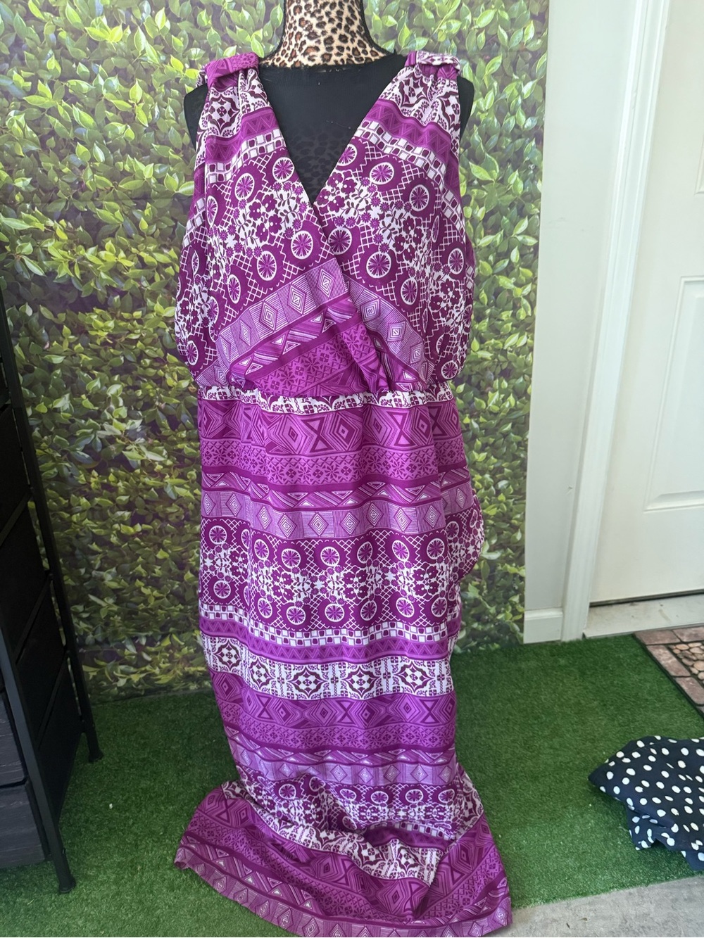 Purple Printed Sleeveless Wrap Maxi Dress 92